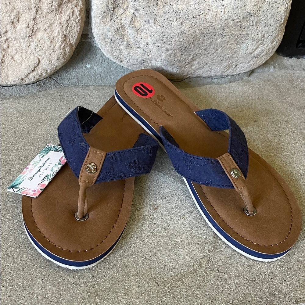Tommy Bahama Women's Navy and Brown Flip Flop Sandals, Sz 10 - Picture 7 of 13